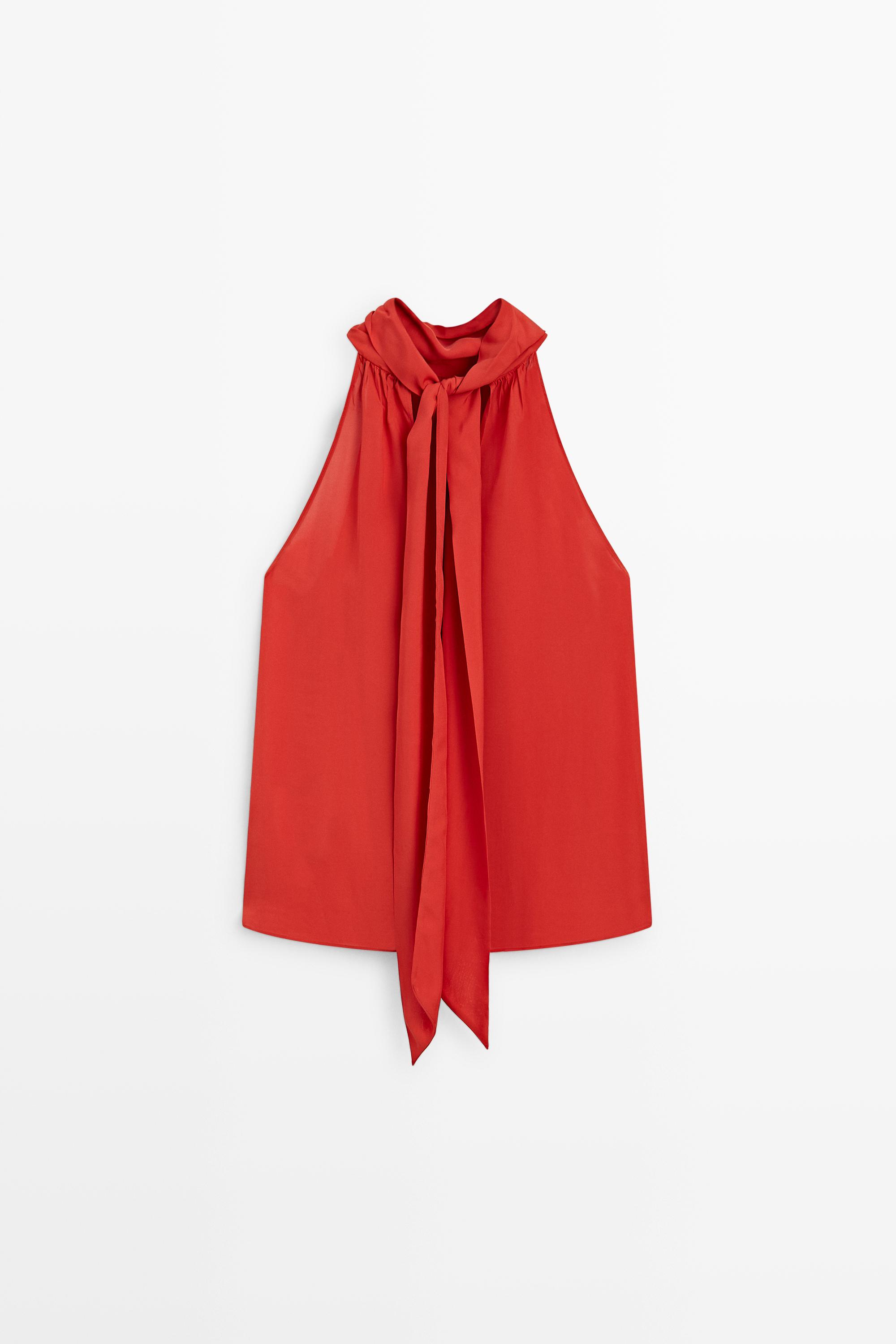Flowy halter top with tie detail - Red / Orange | ZARA United States