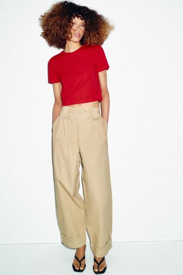 SHORT SLEEVE CROPPED T-SHIRT - Red by Zara