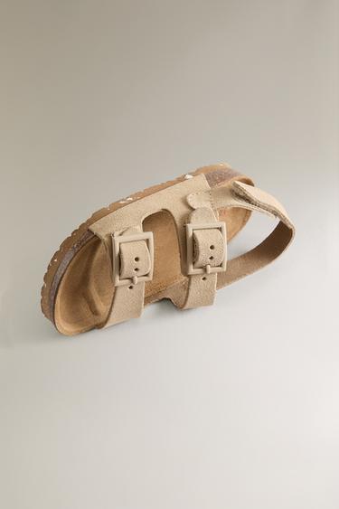SANDALES ENFANT CUIR DOUBLE BOUCLE - Beige clair de Zara - Image 4