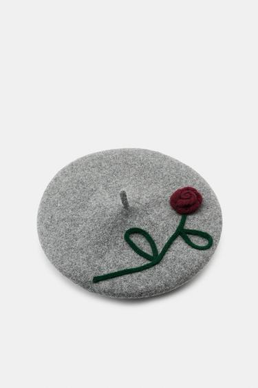 100% WOOL BERET WITH FLOWER - Grey by Zara