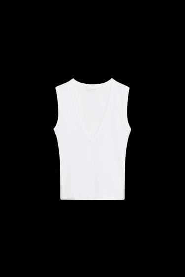 T-SHIRT MIT V-AUSSCHNITT - Weiß von Zara