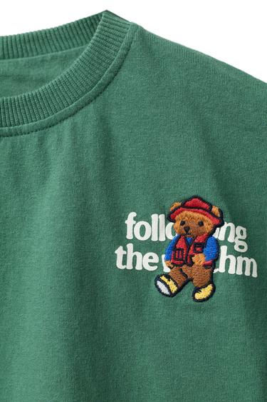 Zara EMBROIDERED BEAR T-SHIRT - Green