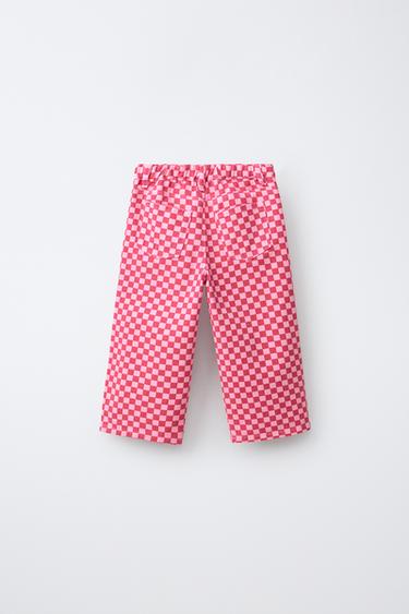 PANTALON JUPE-CULOTTE À CARREAUX DAMIER - Rose / Blanc de Zara - Image 1
