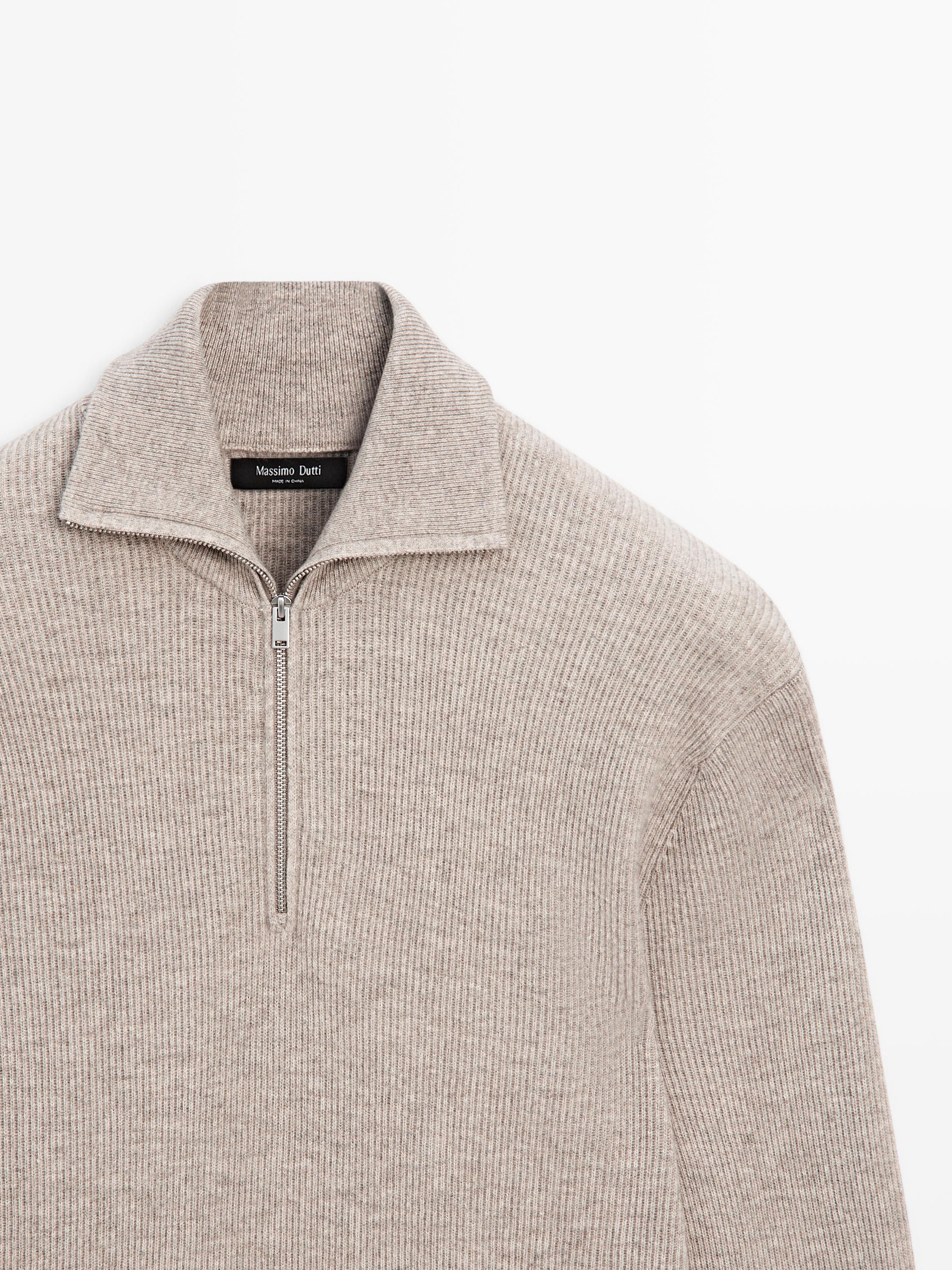 Mock neck knit sweater with zip