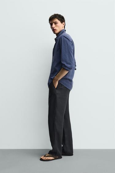PANTALON À PLIS 100% LIN - Bleu marine de Zara - Image 3