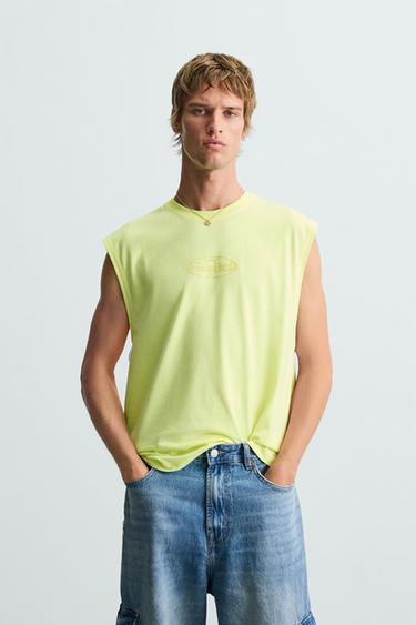 CAMISETA TANK ESTAMPADO RELIEVE - Amarillo flúor de Zara