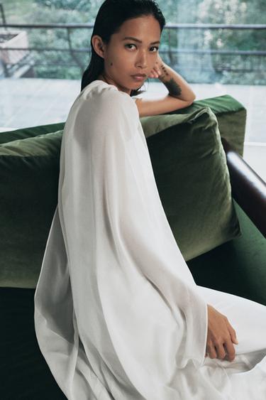 ASYMMETRIC LONG CAPE - Ecru by Zara