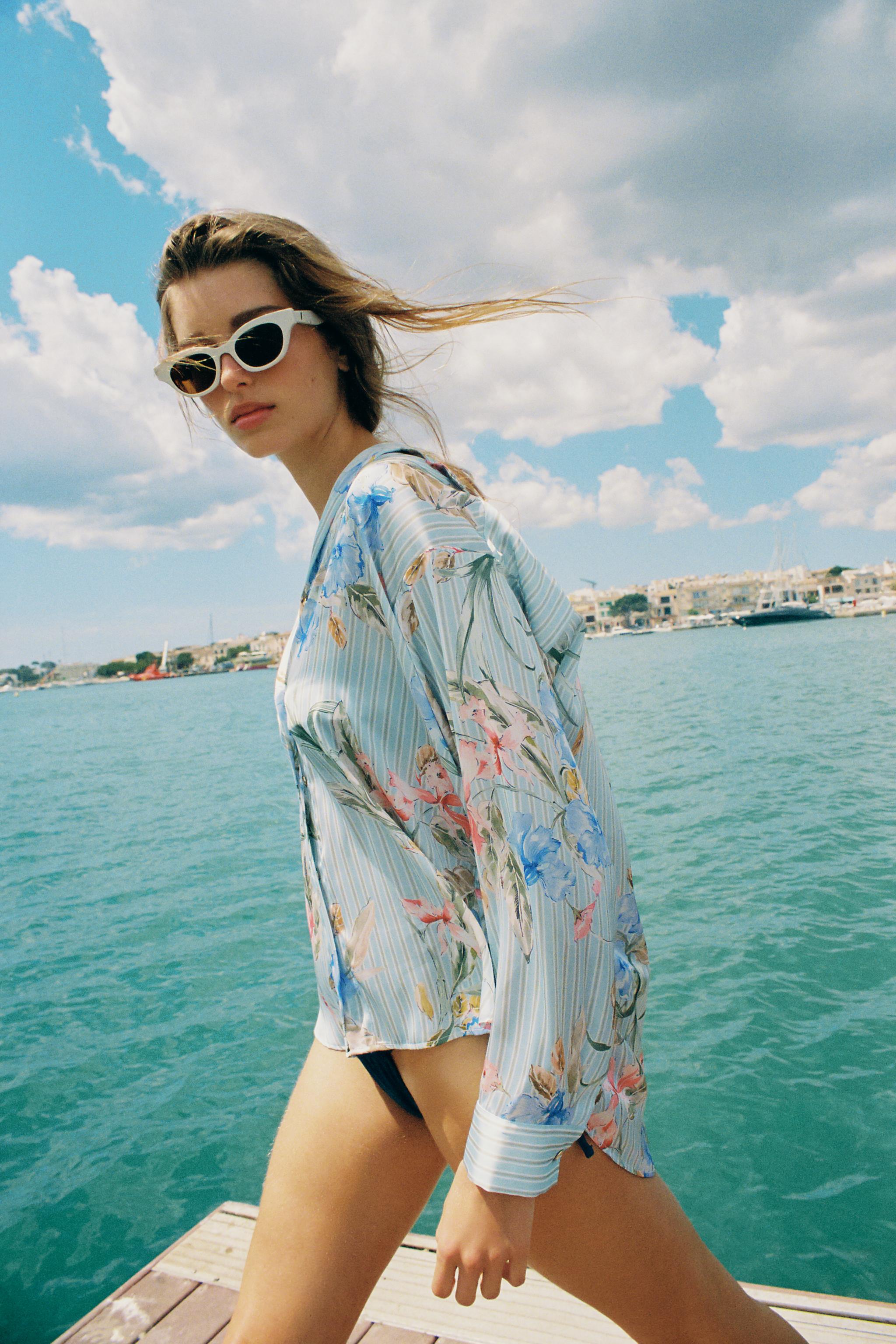 FLORAL PRINT SATIN EFFECT SHIRT
