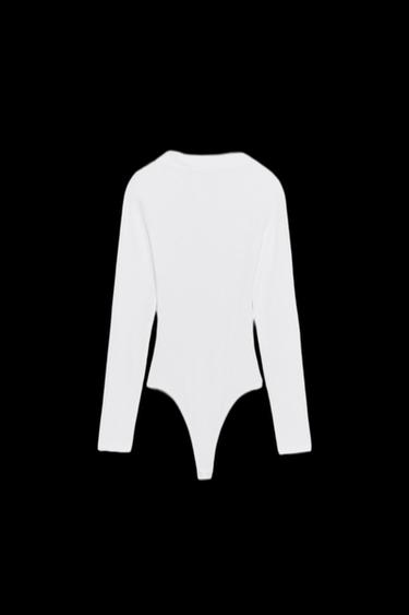 Zara LONG SLEEVE RIBBED BODYSUIT - White