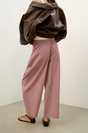 BARREL TROUSERS WITH ELASTICATED WAIST - Pale pink by Zara - Image 5