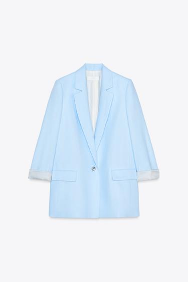 BLAZER COM LINHO E PUNHO ESTAMPADO - Azul-claro da Zara