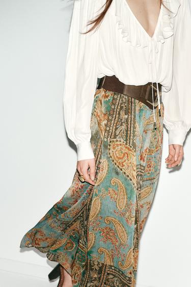 JUPE MI-LONGUE IMPRIMÉE AVEC CEINTURE - Multicolore de Zara - Image 2