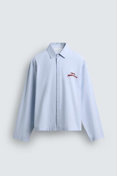 Zara 條紋圖案印花襯衫 - 淡藍色