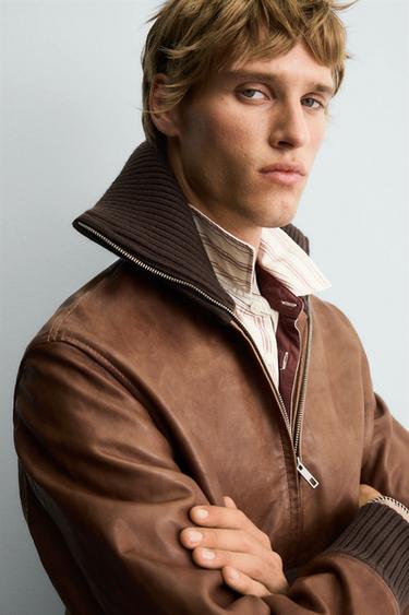 REGULAR FIT LEATHER JACKET - Toffee by Zara - Image 4