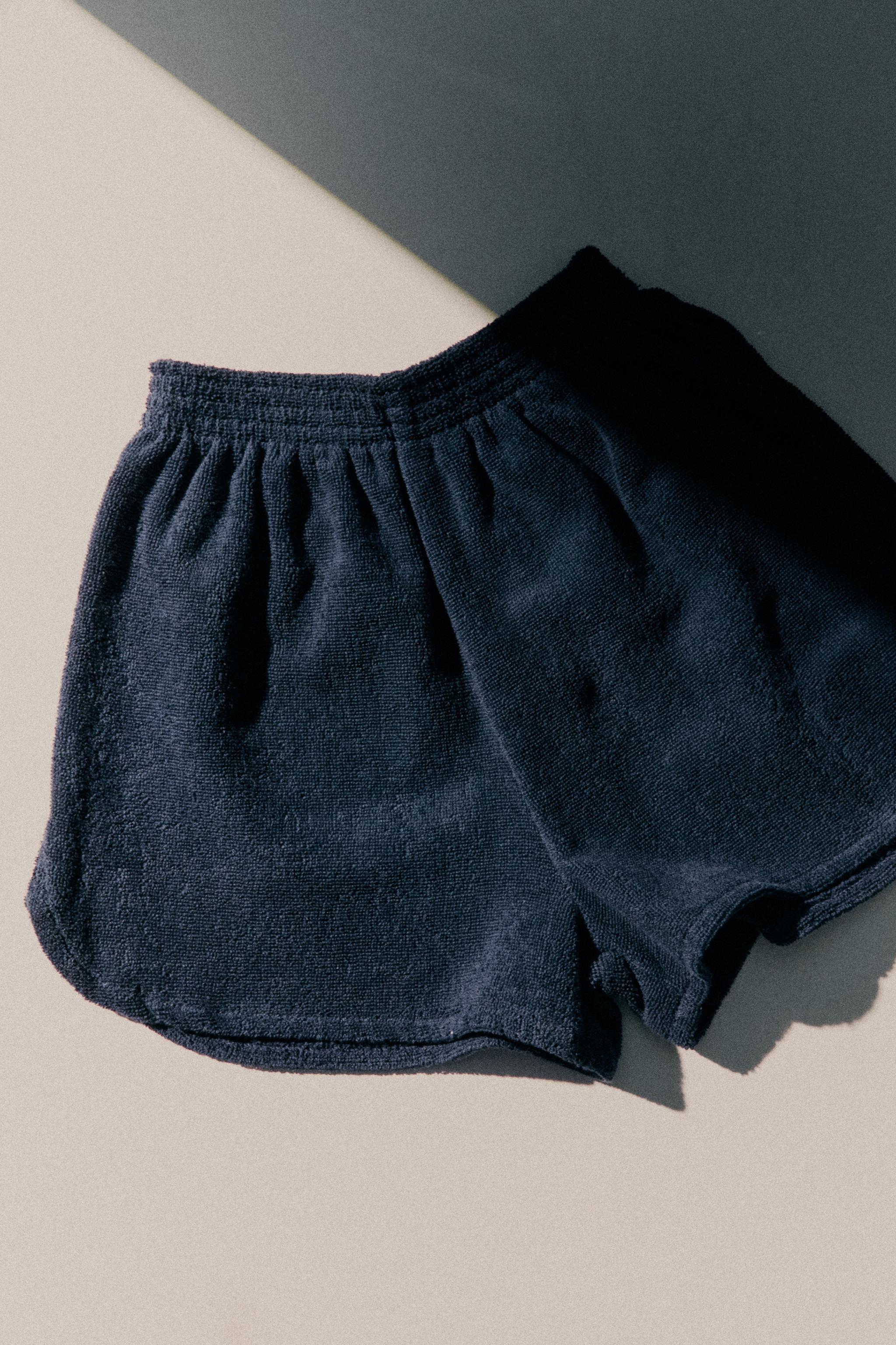 COTTON TERRYCLOTH BEACH SHORTS — Navy blue