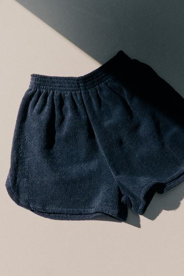 SHORT DE PLAGE EN COTON ÉPONGE - Bleu marine de Zara - Image 4