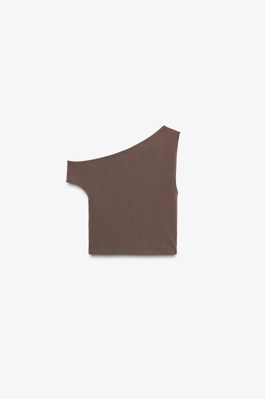 TOP ASYMÉTRIQUE TEXTURÉ - Marron de Zara - Image 8