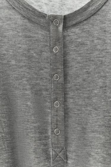 LYOCELL BLEND HENLEY T-SHIRT - Grey by Zara - Image 5