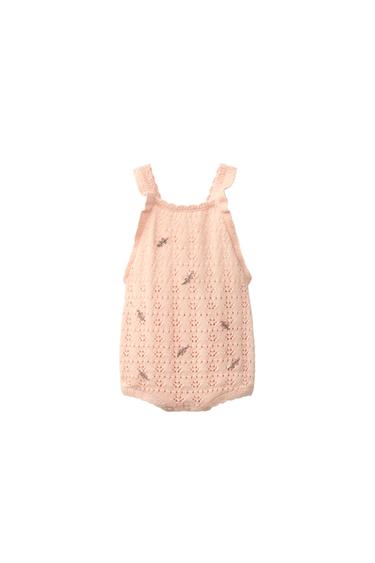 EMBROIDERED FLOWER CUTWORK KNIT ROMPER - Peach by Zara