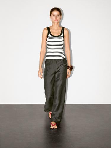 Zara Stripe print vest top - Ecru