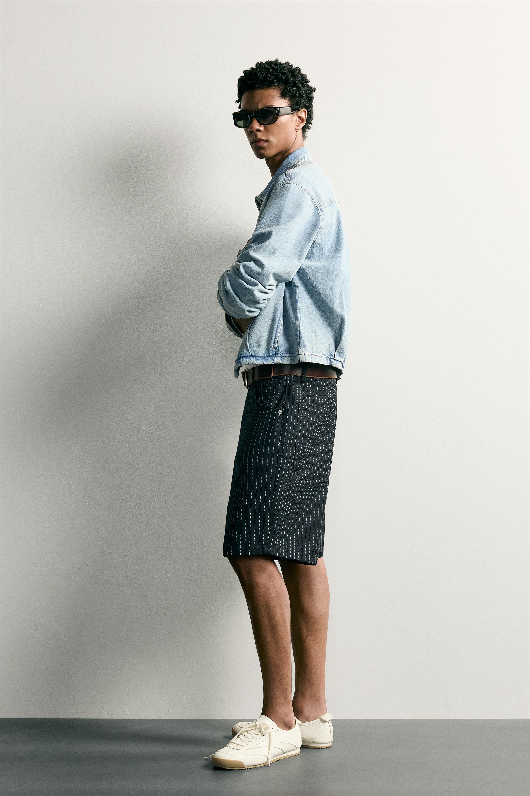 Zara İNCE ÇİZGİLİ BAGGY FIT BERMUDA görsel 4