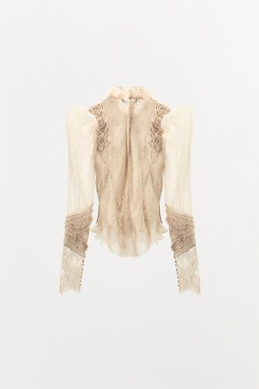 CHEMISE À VOLANTS ET MATIÈRES VARIÉES ZW COLLECTION LIMITED EDITION - Écru de Zara - Image 4