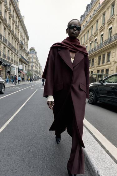 ÁO KHOÁC DÁNG DÀI OVERSIZE - Màu đỏ tía từ Zara - Hình ảnh 0