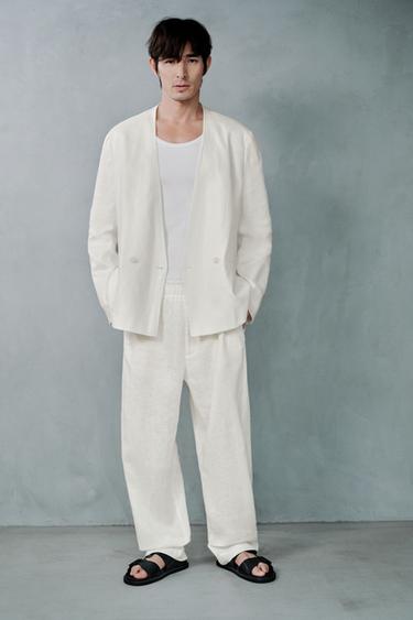 100% LINEN SUIT BLAZER - White by Zara