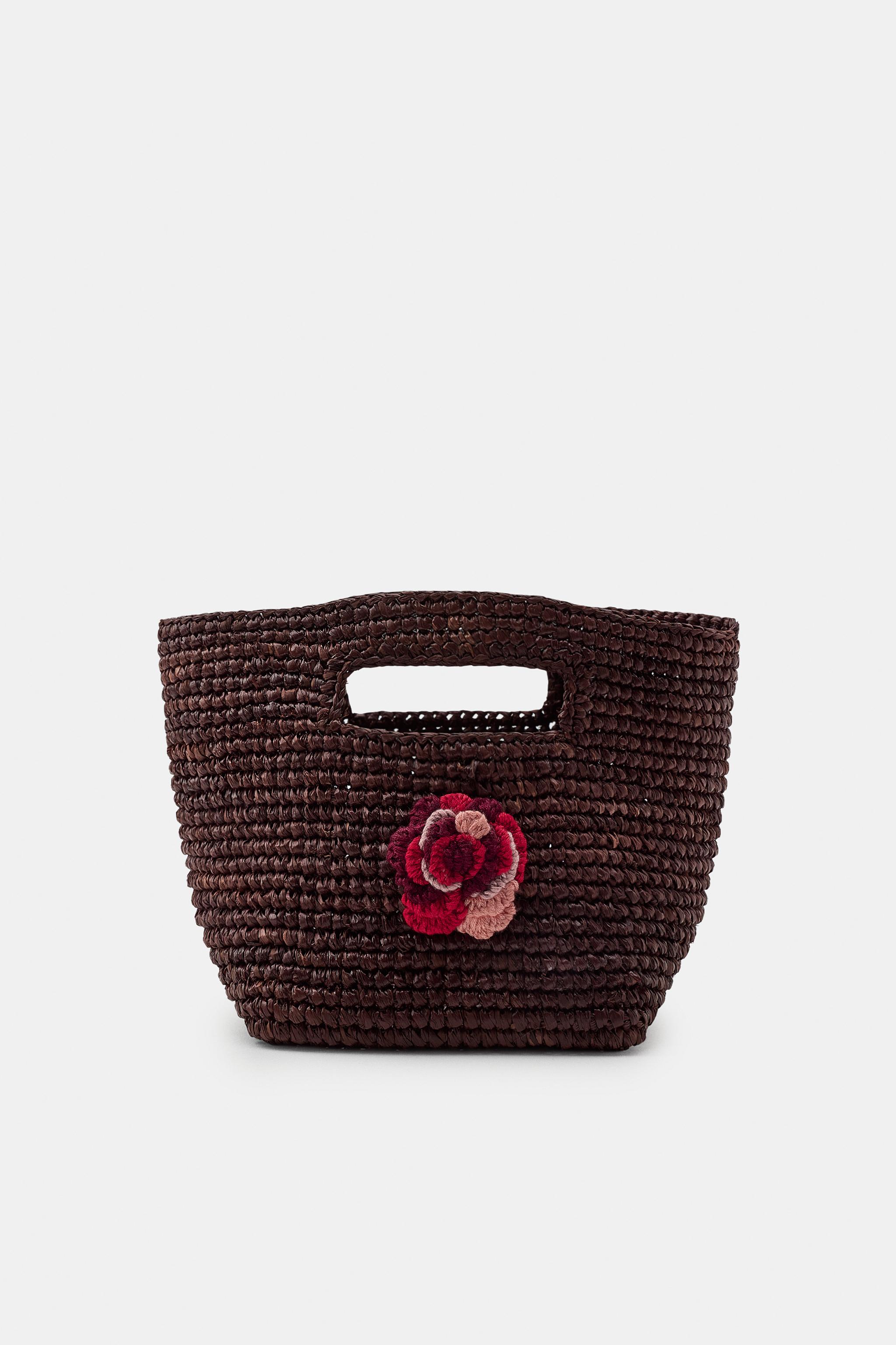 Zara MİNİ KROŞE ÇİÇEKLİ HASIR ÇANTA görsel 3