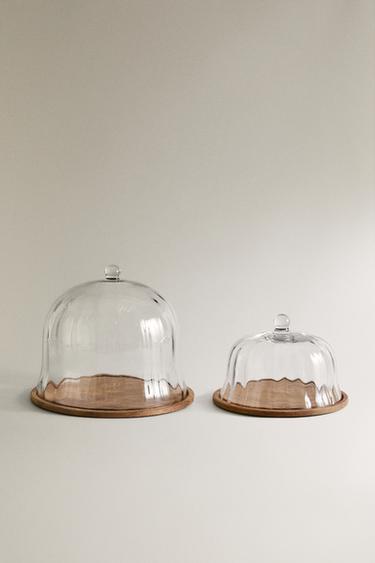 Zaras TÅRTFAT I TRÄ MED GLASKUPA - Brun - Bild 0