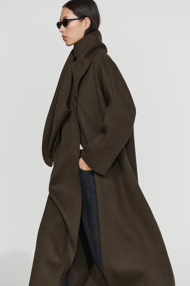 Long coat with scarf detail — Gray green 1