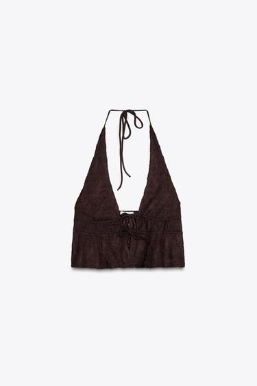 NECKHOLDER-OBERTEIL MIT STRUKTURMUSTER - Dunkelbraun von Zara