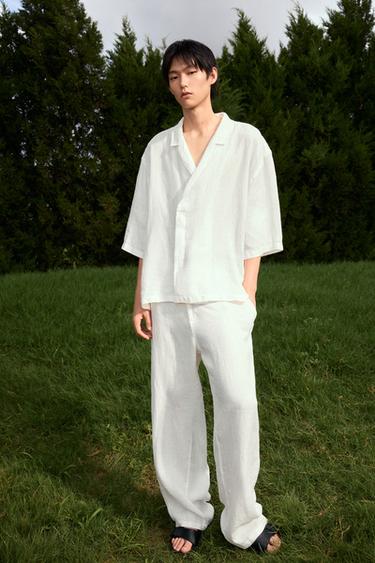 100% LINEN KIMONO SHIRT - White by Zara - Image 0