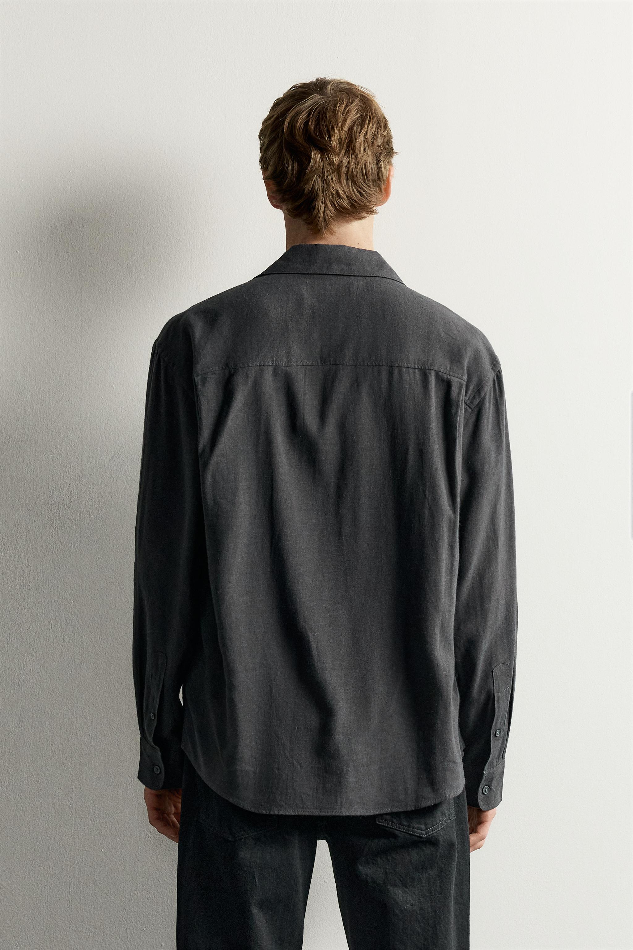 Мужские рубашки Zara VISCOSE-LINEN BLEND SHIRT — фото 3
