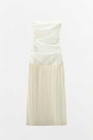 ROBE MIDI BUSTIER EN MATIÈRES VARIÉES - Écru de Zara - Image 6
