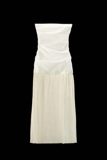 Zara COMBINATION STRAPLESS MIDI DRESS - Ecru - Image 0