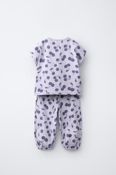 CHERRY PRINT T-SHIRT AND SAROUEL TROUSERS SET - Blue / Lavender by Zara - Image 1