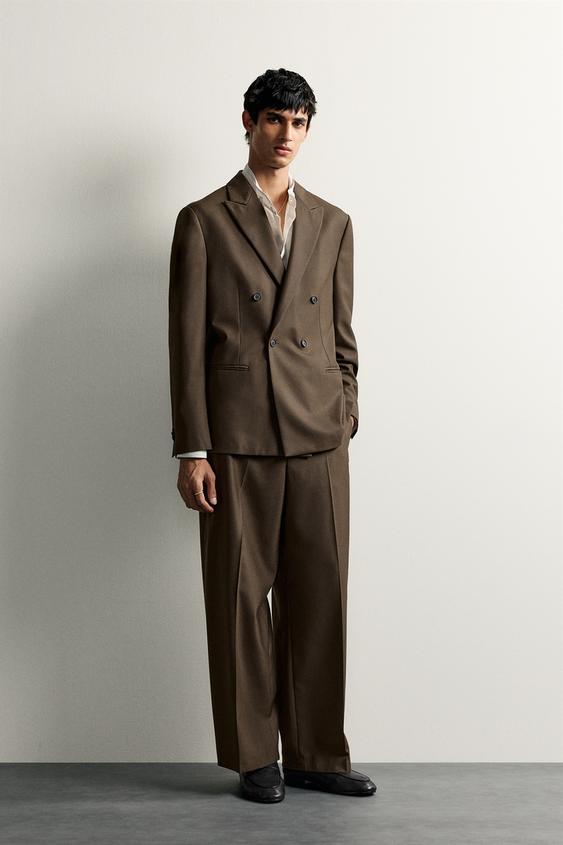 DOUBLE-BREASTED WOOL BLEND SUIT BLAZER - Dark olive by Zara - Image 0