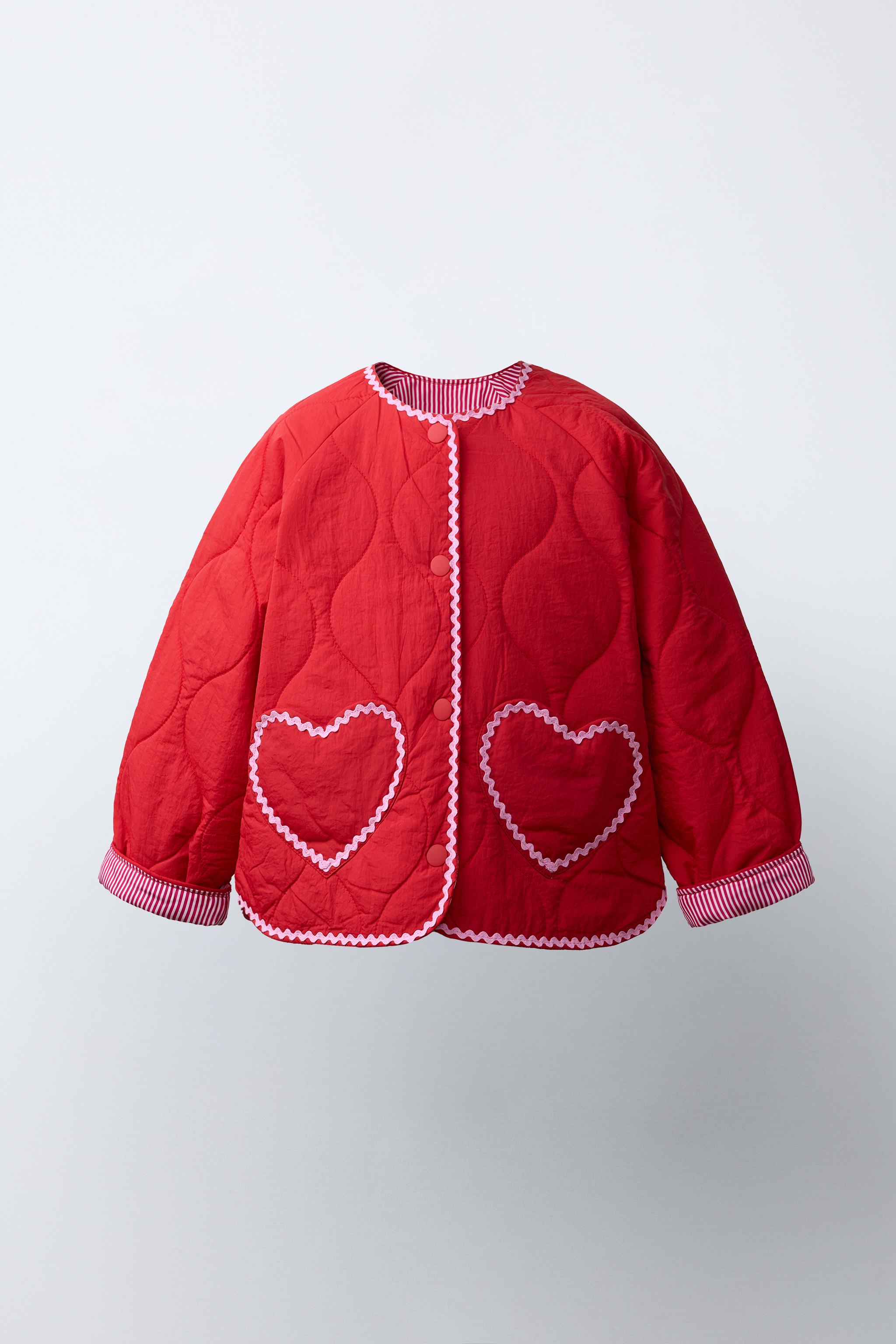 HEART QUILTED JACKET — Red