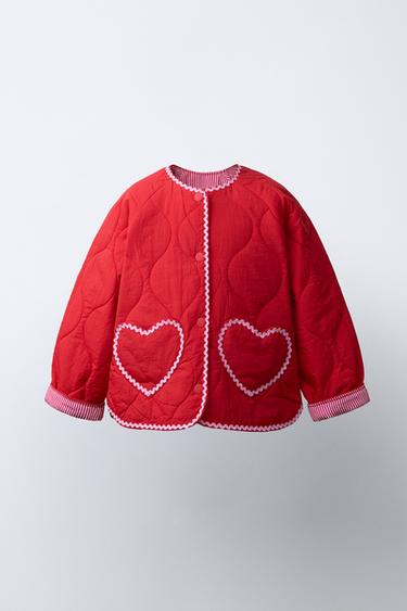 VESTE MATELASSÉE CŒURS - Rouge de Zara