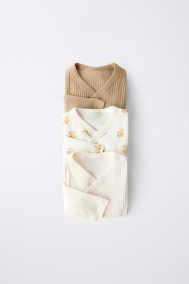 حزمة ثلاثة ملابس داخلية بياقة كيمونو بطبعة طيور - كاكي داكن by Zara - Image 0