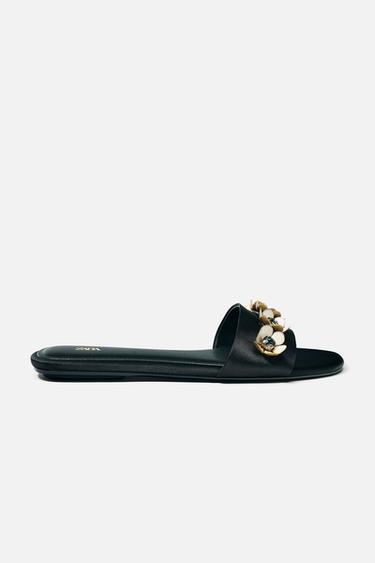 FLAT FLORAL SANDALS - Black by Zara