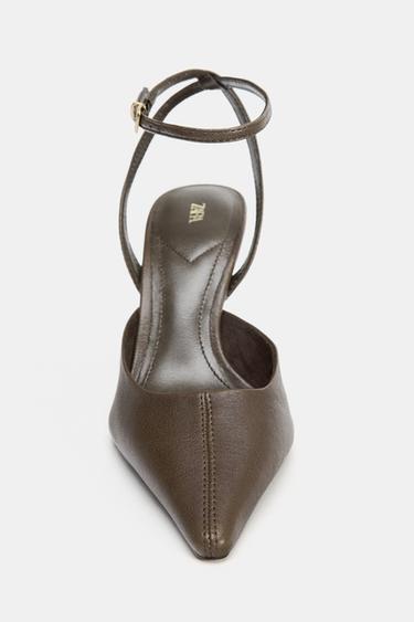 LEATHER SLINGBACK HEELS WITH ANKLE STRAP - Mink Grey by Zara - Image 5