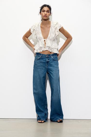 Zara LACE-UP TOP - Beige