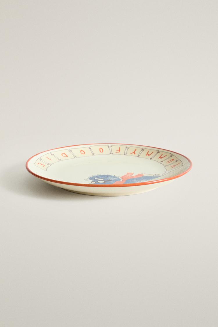 KIDS' CERAMIC DINOSAUR PLATE — Multicolored