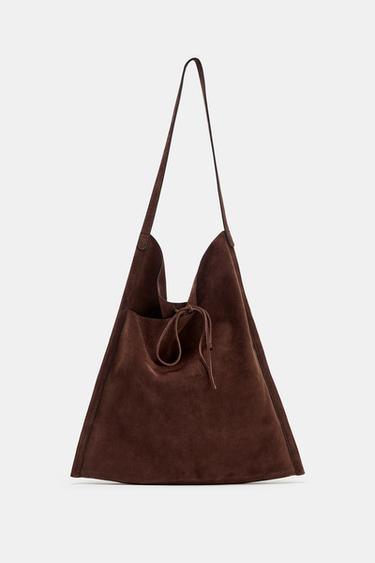 BOLSO PIEL PLANO LAZO - Marrón de Zara