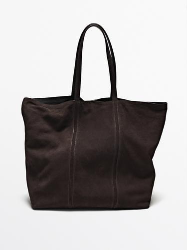 Zara Suede leather tote bag - Brown - Image 0