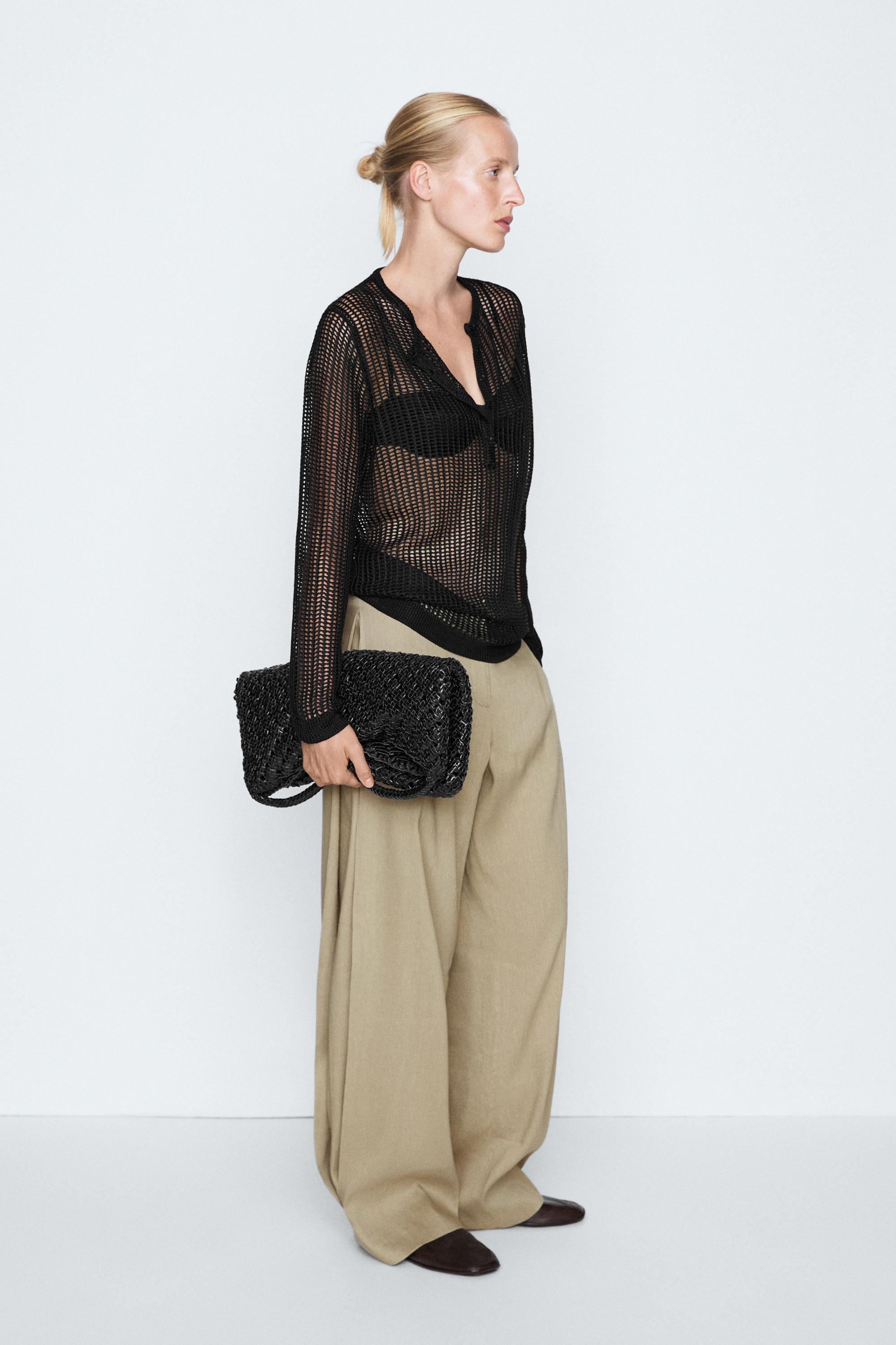 Cutwork knit button-up sweater - STUDIO — Black