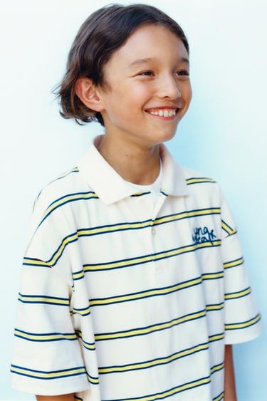 STRIPED EMBROIDERED POLO SHIRT - Ecru by Zara