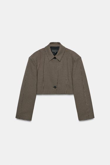 CROPPED CHECK BLAZER - Khaki by Zara - Image 0